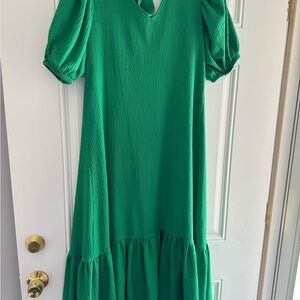 Gibson Green Ruffled Tiered Sundress with Puff Sleeves